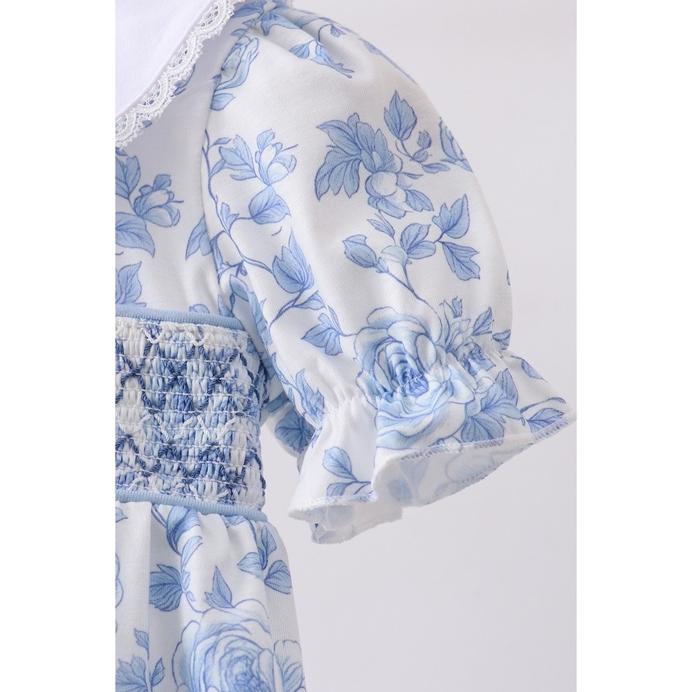 Abby & Evie Baby Girl Smocked Floral Dress and Bloomers Set Blue White 18M NWT - Picture 6 of 6